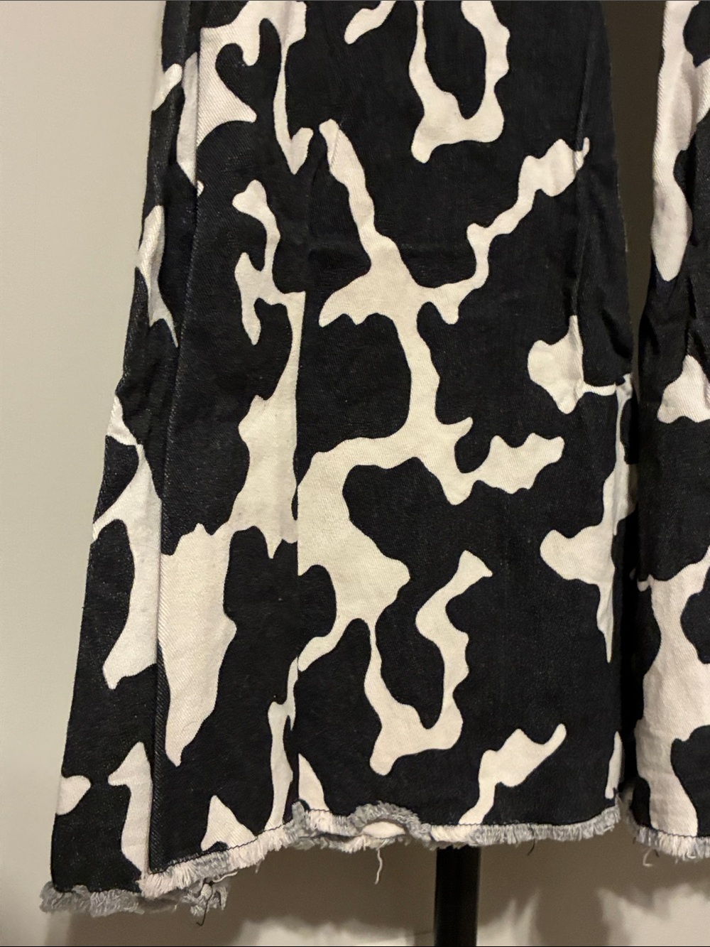 Peach Love Cow Print Flare Jeans Black White Western Bell Bottom Stretchy Small - Picture 5 of 6